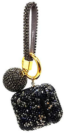 Luxurious Rhinestone AirPods Case, Protective Bling Diamonds AirPod Charging Protective Case Cover for Apple I10/I12 TWS (Black with Keyring)