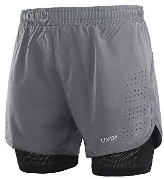 Lixada Shorts de Course 2 en 1 pour Hommes, Shorts d'Athlétisme, Shorts de Fitness Marathon, Pantalon Respirant + Séchage Rapide,S,Gris
