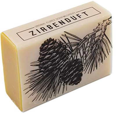 Seife, mit Zirbenöl, 150g, von Florex, mit Spruch Zirbenduft