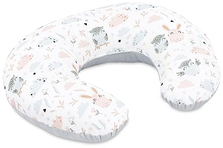 Totsy Baby Stillkissen klein Velvet 130 cm - Stillhörnchen kleines Still Kissen Nursing Breastfeeding Pillow für unterwegs Eulen Grau