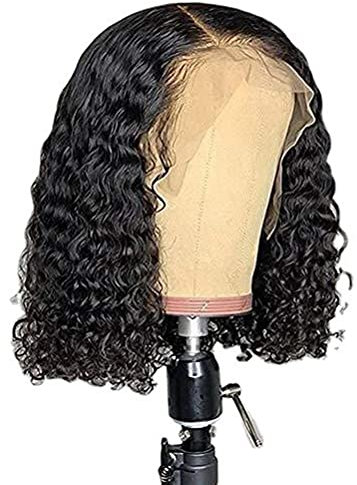 Peluca delantera de encaje, pelucas onduladas cortas de 14 pulgadas, peluca de encaje de cabello humano, pelucas de cabello brasileño para mujeres negras, negro natural, 150% de densidad