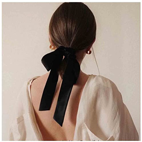Yheakne Barrette à cheveux en velours avec nœud en satin pour l'hiver - Accessoires de cheveux pour femmes et filles (noir)