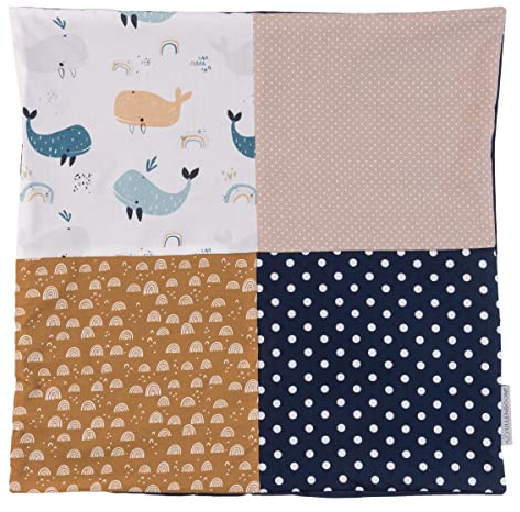 ULLENBOOM ® Kissenbezug 40x40 Kinder Wale (Made in EU) - Kopfkissenbezug aus Baumwolle mit Hotelverschluss, Bezug auch für Dekokissen geeignet, Motiv: Sterne, Patchwork Design