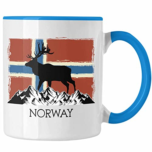 Trendation - Norwegen Geschenke Tasse Flagge Nordkap Elch Norway (Blau)