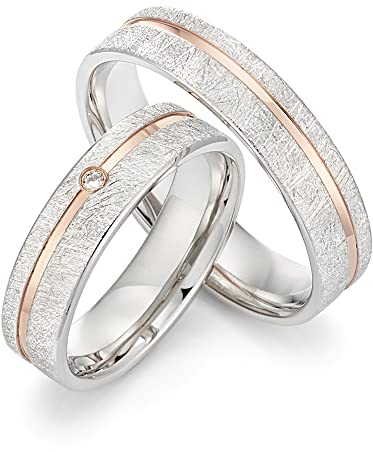 123traumringe Eheringe in 925 Silber I Partnerringe mit Etui & Gravur I Damenring mit 1 Brillant I Ringgröße 50-62 mm / 54-72 mm I Hochwertige Verlobungsringe in 5 mm Breite & 1,5 mm Stärke I P44