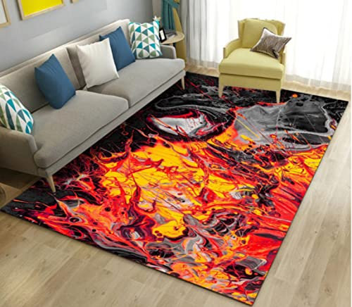ELYVEN Vulkan Lava Magma 3D Bereich Teppich, Teppich Teppich für Wohnzimmer Schlafzimmer Sofa Fußmatte, Kind Spiel Spiel rutschfeste Fußmatte 140X200cm