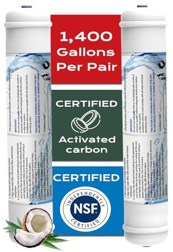 T33 Inline Water Filter, 1/4 Quick-Connect Filter Replacement Cartridge Inline Water Filter for Refrigerator, Ice Maker, Under Sink System, Reverse Osmosis Water System, 2 Pack