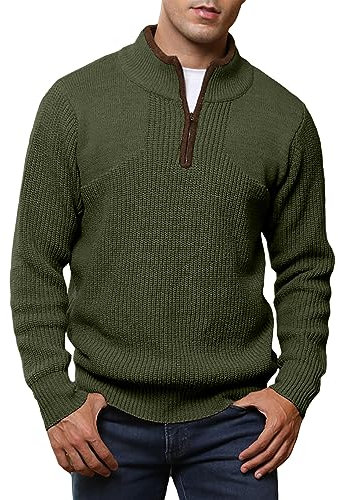 Meilicloth Winterpullover Herren Pullover Half Zip Pullover Herren Winter Warm Strickpullover Sweater Männer Arbeitspullover Basic Pulli Rollkragenpullover Grün XL