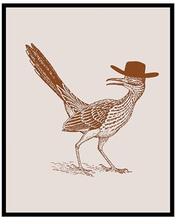 Poster Master Braunes Cowboy-Roadrunner-Poster – Retro-Cowboy-Druck – Westernkunst – Wilder Westen Kunst – trendige Kunst – Geschenk für Männer und Frauen – Dekoration für Büro, Wohnheim oder