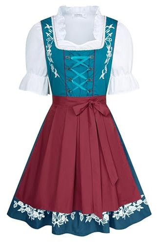 JASAMBAC Dirndl Rot füR Damen 3-Teiliges Oktoberfest Dirndl Trachtenkleid Dirndlkleider Karneval Oktoberfest Party Kostüm
