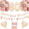 80th Birthday Decorations for Women, Retro Blush Pink Balloons, 80th Birthday Banner, Unique Triangle Flag Banner, 80th Birthday Balloons, Rose Gold White Sand Nude Balloon Set