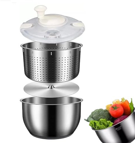 Essoreuse à salade en acier inoxydable 6 L – Laveuse à légumes – Lave-vaisselle – Couvercle en polypropylène – Lave-fruits – Essoreuse à pâtes –