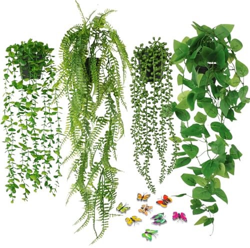 BELICOO Lot de 4 plantes artificielles à suspendre avec pots - Plantes artificielles à suspendre à l'intérieur - Plantes artificielles de lierre pour intérieur et extérieur, chambre, bureau, terrasse,
