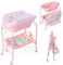 DREAMADE Baignoire Bebe avec Support Pliable,Baignoire Bébé sur Pied avec Table à Langer,4 Roues Universelles Verrouillables,Charge 15 KG (Rose)