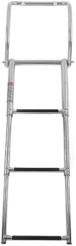 3 Step Pontoon Boat Ladder Stainless Steel Duty Foldable Telescoping Inboard Swim Deck Ladder with Arched Handle