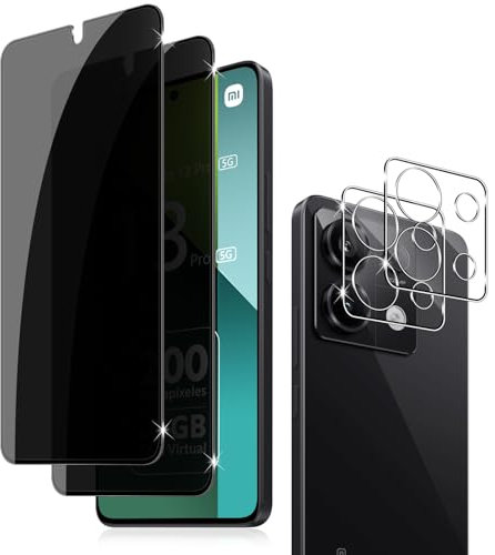 Holilo Privacy Pellicola Protettiva+Pellicola Fotocamera per Xiaomi Redmi NOTE 13 PRO 5G,【2+2 Pezzi】 Anti Spy in Vetro Temperato, Pellicola Durezza 9H Protezione Schermo Anti-graffio