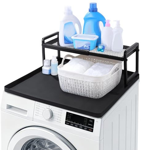 BALAPET Washer Dryer Countertop with Adjustable Shelf, Expandable Washer and Dryer Countertop with Non-Slip Mat, Universal Fit Large Space Laundry Room Organization(23.6x8.6x7in)