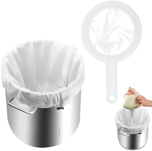 COYUN Sacchetto Filtrante Riutilizzabile 66 * 56 cm, Sacchetti Filtranti per Alimenti con Coulisse, Filtri per Liquori per Birra e Latte Vegetale (con Filtro a Setaccio in Nylon)