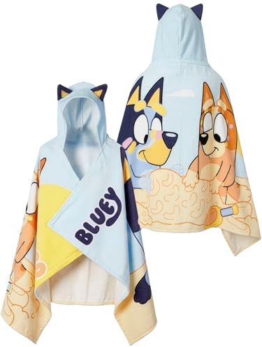 Bluey Toalla Capucha Niños, Toalla De Playa con Orejas En 3D, Toallas De Natación para Piscina, Baño O Playa, Blue, One Size