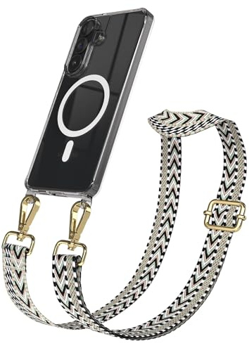 EAZY CASE Handykette - Verstellbares Taschenband kompatibel mit Galaxy S26 Plus, Schulterriemen, Handykordel mit Silikon Hülle, Qi Charging kompatibel, Umhängetasche, Grün Schwarz Gold