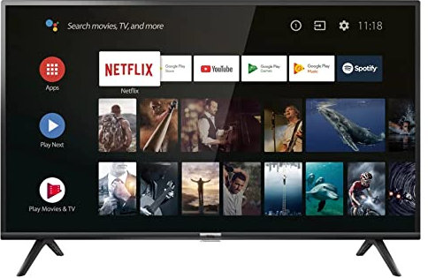 TCL 40ES568 40-Inch LED Smart Android TV Full HD HDR, Micro Dimming, Netflix, YouTube, DVB Compatible, Dolby Audio, Bluetooth, Wi-Fi, 2 x HDMI, USB, for Kitchen, Bedroom