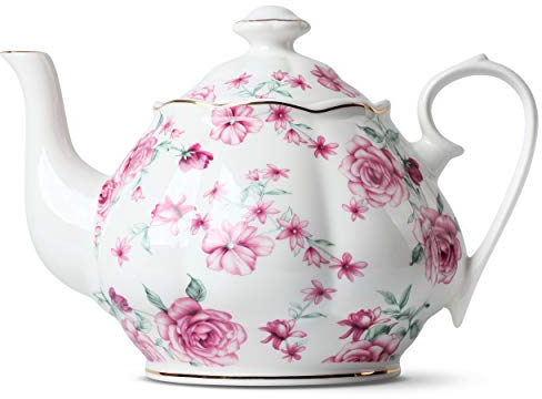 BTaT Floral Tea Pot, Porcelain and Bone China, 38 oz, with Lid, Dishwasher Safe