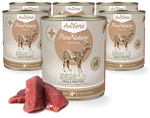 AniForte Barf Hundefutter Nass Ziege Pur 6 x 800g – Fleisch Pur, Barffleisch für Hunde, Barffutter, Nassfutter getreidefrei & ohne Zusätze, Wet Dog Food Dosenfutter