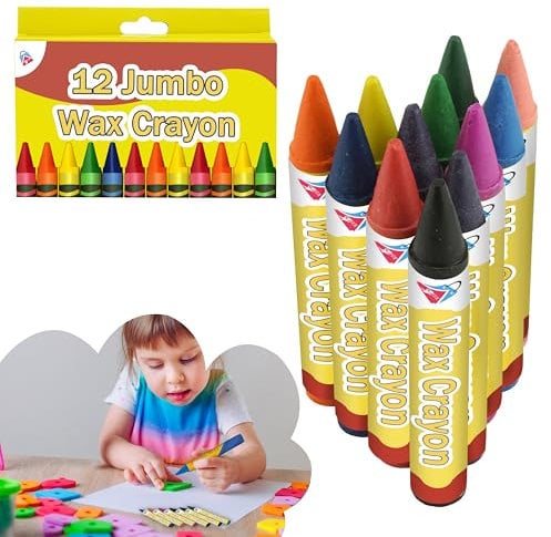 HOVUK 12Pcs Jumbo Wax Crayons for Toddlers – Safe, Non-Toxic, Easy Grip Crayons for Kids, Washable Colouring Set for Art, Crafts, Easter Basket Gifts and School Supplies