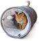 CanadianCat Company | Spieltunnel für Katzen mit Kuschelfell | grau | ca. 35 x 70 cm - Variable Form, integriertes Katzenspielzeug