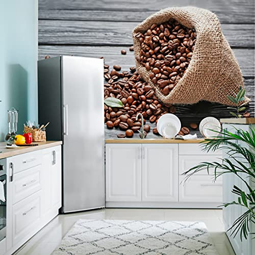 Muralo Fototapete Vlies Sack, Kaffee, Holz, 3D, XXL - 312x219 cm | Moderne Tapete, hochauflösender Druck - ideal für Küche und Esszimmer, Restaurant und Esszimmer