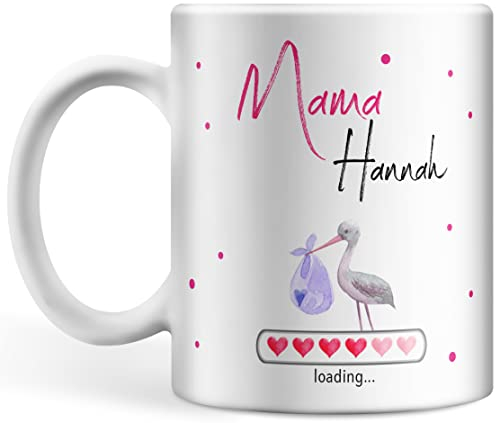 Tasse Babynews personalisiert mit Namen und Jahr, Ich werde Mama, Ladebalken loading, Schwanger Schwangerschaft verkünden individualisiert (Mama)