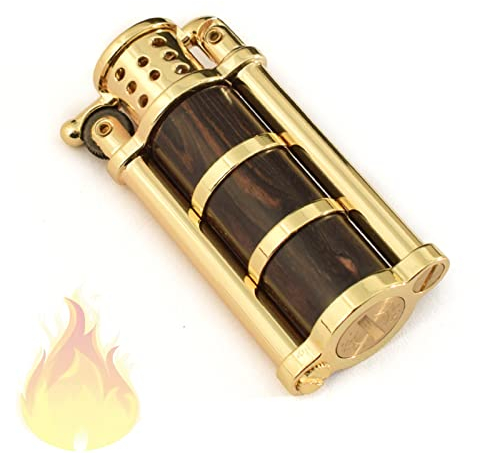 WHYUNM26 Vintage Holz Flint Kerosin Feuerzeuge Weiche Flamme Retro Metall Messing Schleifscheibe Winddicht Benzinfeuerzeuge Kreative Gadgets Raucherzubehör,Black