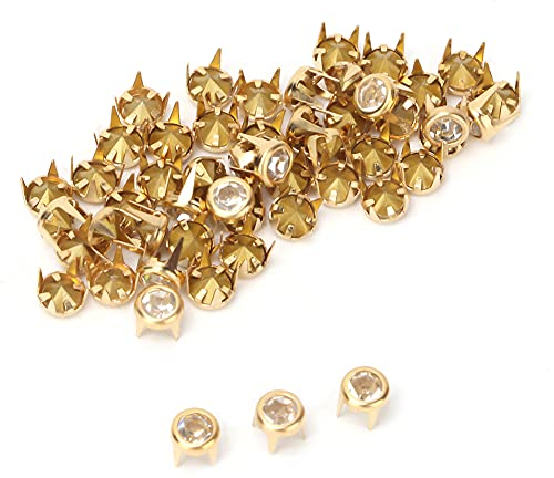 Tête De Clou En Strass, 50pcs Perles Griffe Cristal Rondes 6mm Mode Bricolage Strass Rivets Goujons Nailhead Diamant Préréglés Clous pour Embellissement Travail Du Cuir Artisanat Décoration(or)