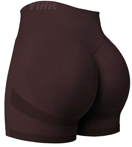 Yiifit Damen Sport Shorts Scrunch Butt High Waist Workout 3.5 Shorts Biker Gym Kurze Hosen Curry Rot Medium