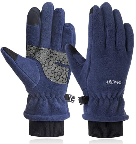 Arcweg Fleece Handschuhe Kinder Warm Winter Kinder Polar Fahrradhandschuhe Wasserdicht Fingerhandschuhe Winddicht Fäustlinge für Jungen und Mädchen Outdoor Sport Wandern Laufen Blau L-XL(7-8 Jahre)