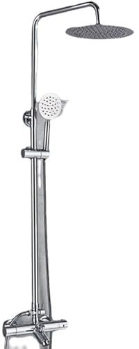 Sistema de ducha con termostato, termostato con grifo, 3 salidas de agua, grifo de ducha con alcachofa de acero inoxidable, barras de ducha de 81 a 117 cm