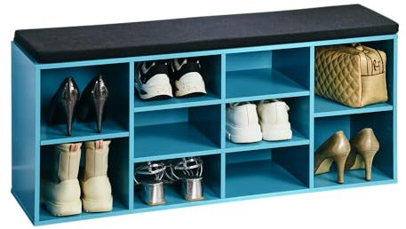Kesper Schuhschrank mit Sitzkissen, Material: Spanplatte, funiert, Maße: B 103,5 x H 48 x T 29,5 cm, Farbe: Türkis, Schwarz 15981 13