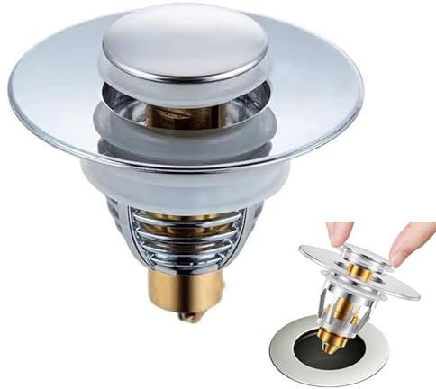 Sink Plug Replacement, Universal Bathroom Sink Plug, for 33-40 MM/28-33 MM, Pop Up Sink Hole Plug Cover with Strainer, Bath Basin Plug Filter with Basket Hair Catcher, for Kitchen and Bathroom (L)