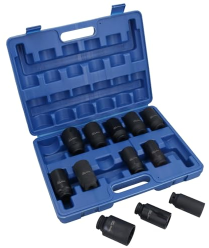 Juego de llaves de vaso de impacto métrico profundo de 1,27 cm, 12 caras, 25 mm - 36 mm, 12 piezas