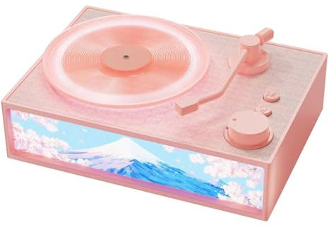 2 in 1 Essential Oil Diffuses Bluetooth Speakers, Essential Oil Aromatherapy Diffusers With Bluetooth Speakers and Illustration Lights, Diffusers for Home Bedroom Office, Phonograph Design (Pink)