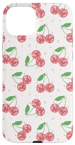 iPhone 15 Plus Disco Cherries Pattern Mirror Ball Coquette Pink Aesthetic Case
