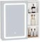 Mueble con espejo, mueble con espejo para baño con iluminación y enchufes, 2 estantes abiertos, mueble con espejo para baño con estantes ajustables, temperatura de 3 colores regulable, blanco
