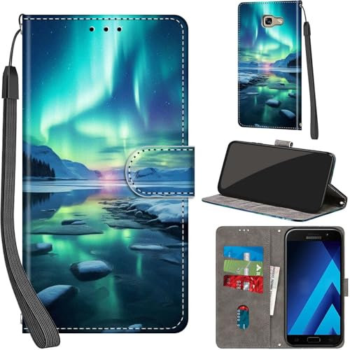 Handyhülle für Samsung Galaxy A5 2017 Hülle PU Leder Schutzhülle Klappbar mit Kartenfach Ständer Handytasche mit Kameraschutz Flip Case Klapphülle für Samsung A5 2017, Schneeberg