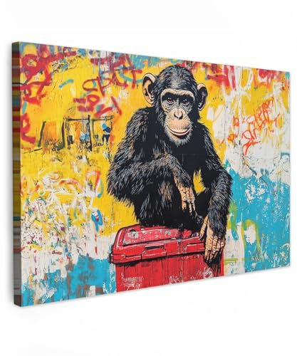 MuchoWow© Wandbilder Groß 120x80 cm XXL Schlafzimmer Home Deko Wohnung Bild Wohnzimmer Fotoleinwand Wand Bilder Leinwand Wall Decor Graffiti - Affe - Straßenkunst - Tiere