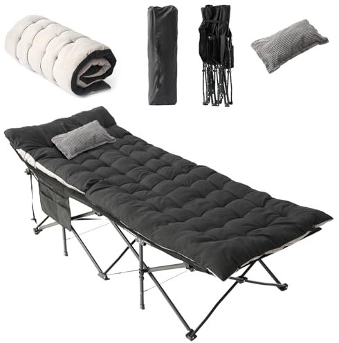 Flycoop Feldbett Klappbar mit Matratze und Kissen Campingbett 71cm/81cm Klappbett Camping Bett 204 kg Reisebett Erwachsene Gästebett für Garten Innen Outdoor Camping