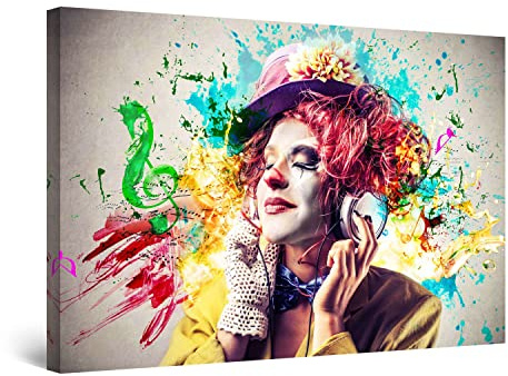 Startonight Bilder Clown und Musik, Leinwandbilder Moderne Kunst, Abstrakte Wanddeko Kunstdrucke, Wandbilder XXL Wohnzimmer Groß Wand Bild 80 x 120 cm, Tag Nacht Effekt, Elegante Geschenkidee Deko