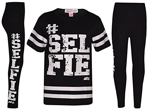 A2Z 4 Kids Girls Selfie Print 2 Piece Clothing Set Short Sleeve - Selfie 001 Set Black 11-12