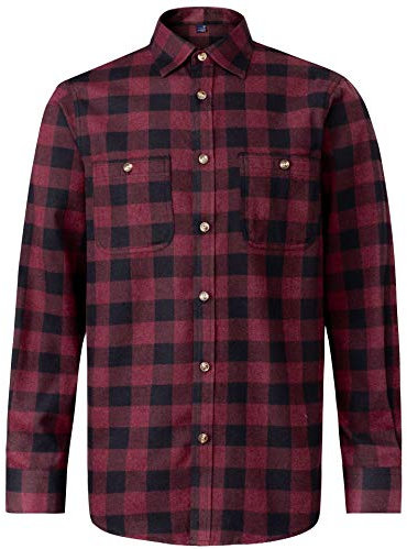 J.VER Herren Hemd Kariertes Freizeithemd Normale Passform Lange Ärmel Flanellhemden, 6oz-dunkel Rot L