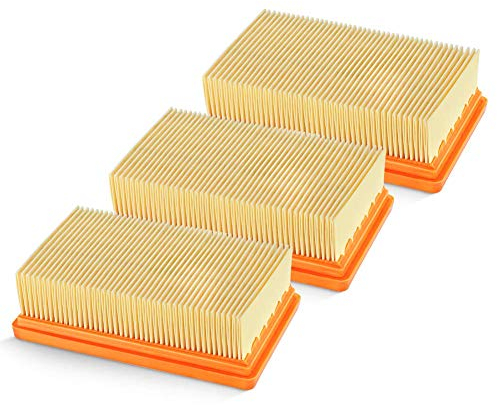 Isincer 3 Pack WD6P remplacement plat plissés Filtre Karcher MV4 MV5 MV6 WD4 WD5 WD6, WD4P WD5P WD6P Aspirateur Wet-Dry - remplace 2,863-005,0