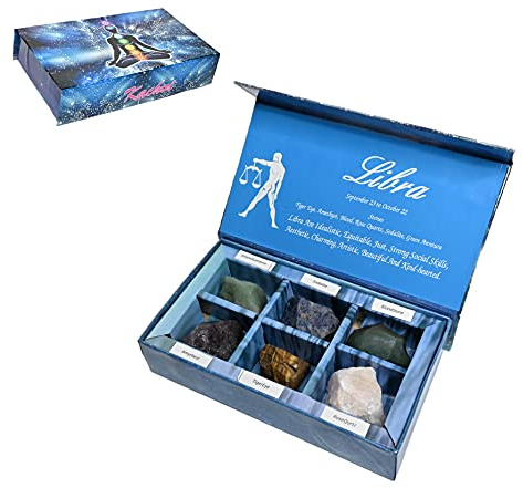 KACHVI Sternzeichen Geschenke | Waage Sternzeichen Geschenke | Steine und Kristalle | Heilkristalle Geburtsstein Heilgeschenkset Zodiac Stones Horoskop Geschenke Set mit 6 großen Steinen